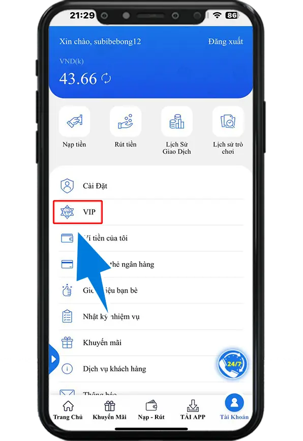 Bước 2 : Chọn VIP